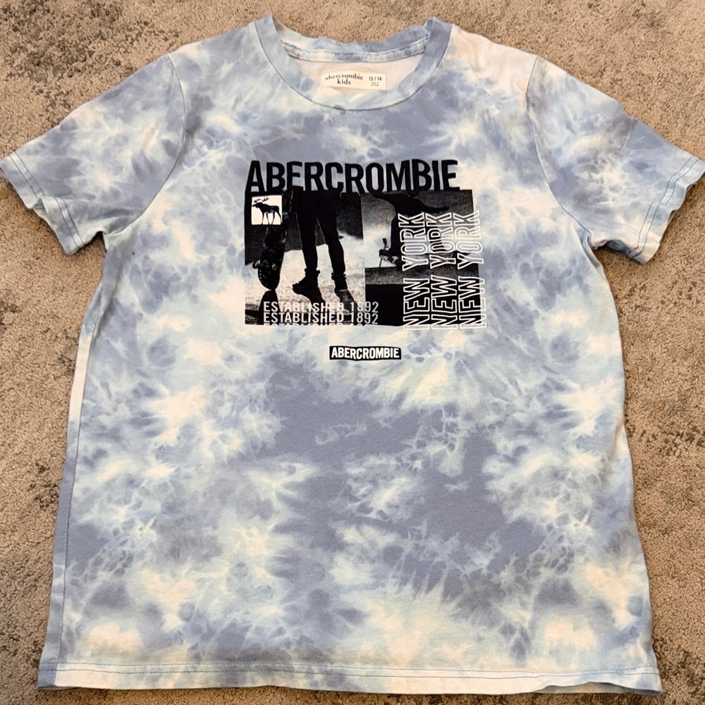 Abercrombie & Fitch Blue and White Graphic Tee